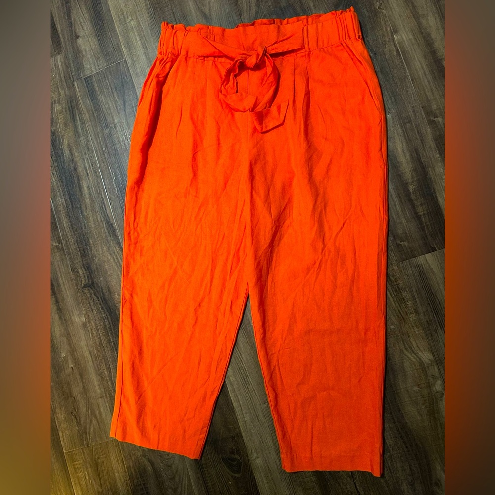 NWT Meg & Margot Women's XL Linen Blend Bright Orange PullOn Wide Leg Crop Pants